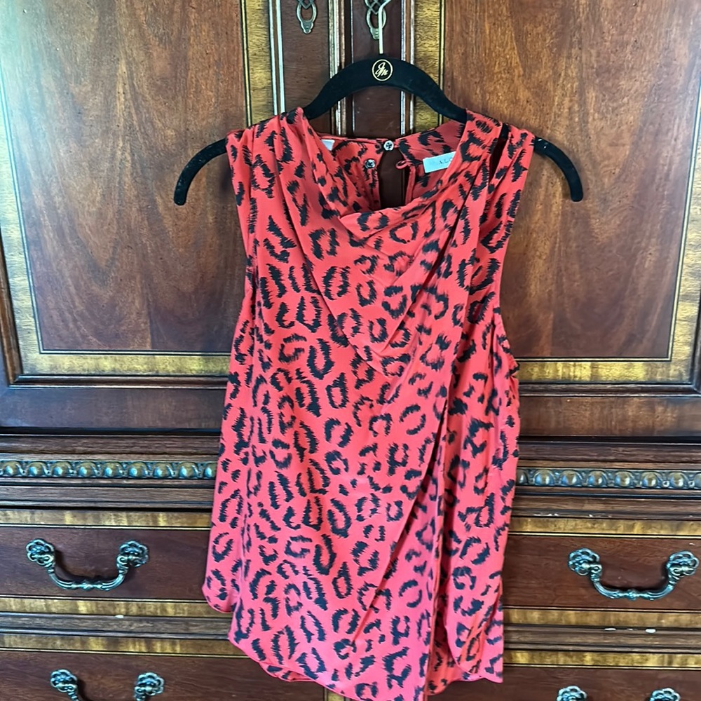 A.L.C Ella red leopard silk sleeveless top